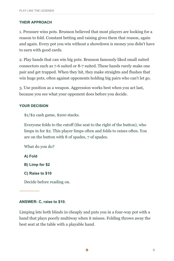 Brunson chapter page with his approach and a training hand
