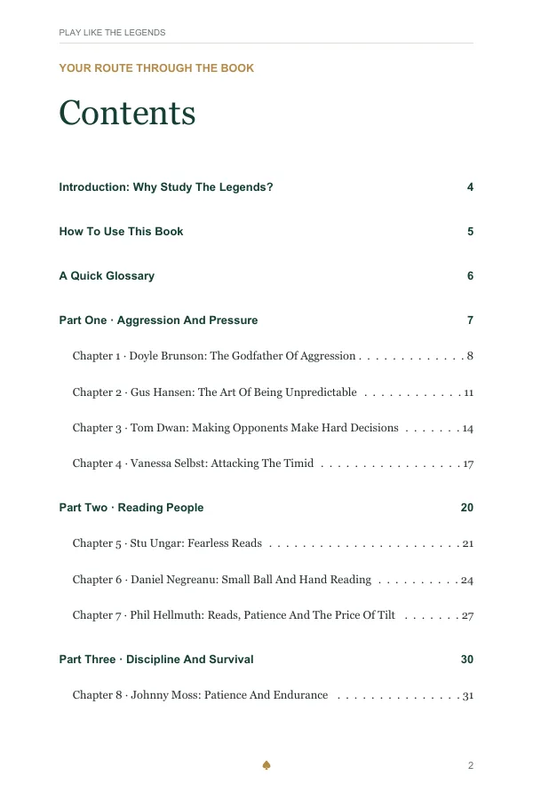 Contents page listing the five parts and sixteen chapters