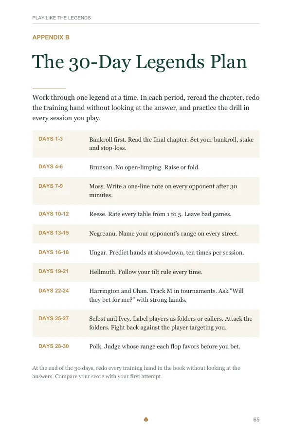 Appendix B: The 30-Day Legends Plan
